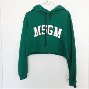 MSGM green logo cropped drawstring hoodie